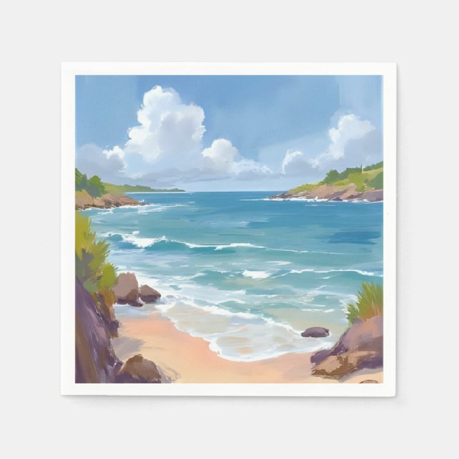 Cape Cod Beach Bay Ocean Painting Napkin (Front)
