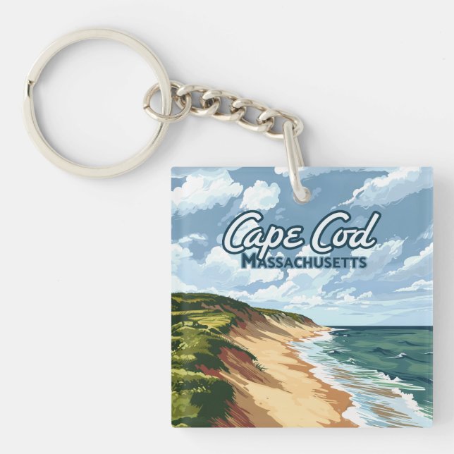 Cape Cod Beach Seashore Massachusetts Blue  Keychain (Front)