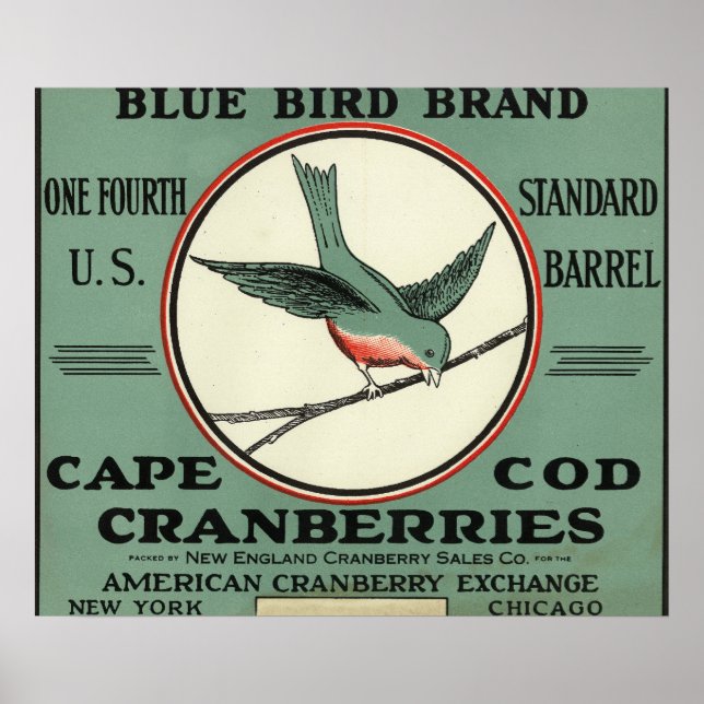 Cape Cod Blue Bird Brand Cranberry Label Poster (Front)