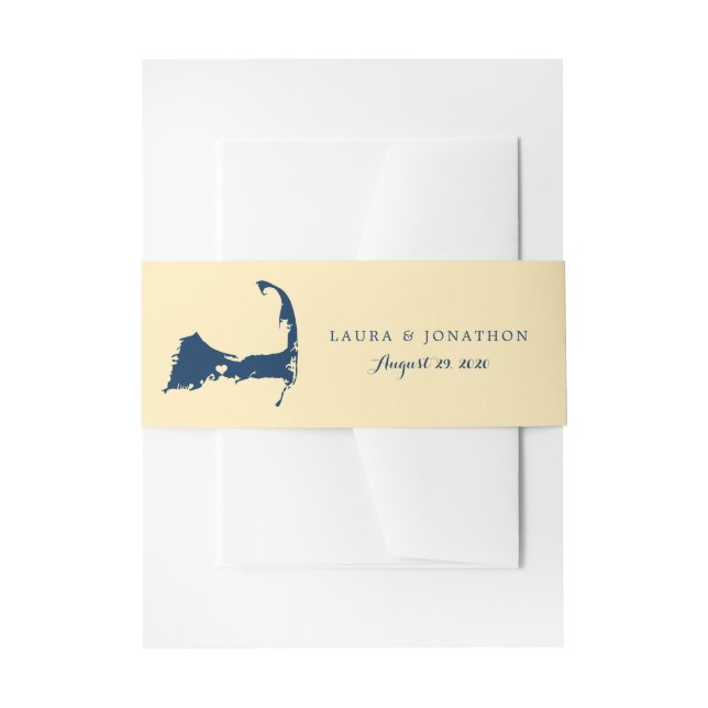 Cape Cod Blue Map Yellow Heart Wedding Invitation Belly Band (Front Example)