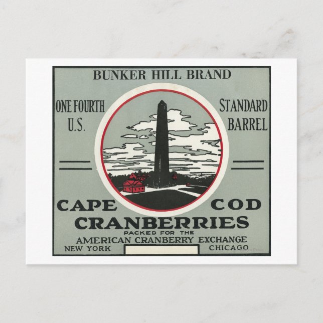 Cape Cod Bunker Hill Brand Cranberry Label Postcard (Front)