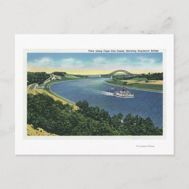 Cape Cod Canal View of Sagamore Bridge Postcard (Front)