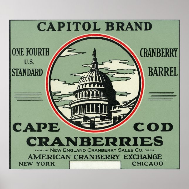 Cape Cod Capitol Brand Cranberry Label Poster (Front)