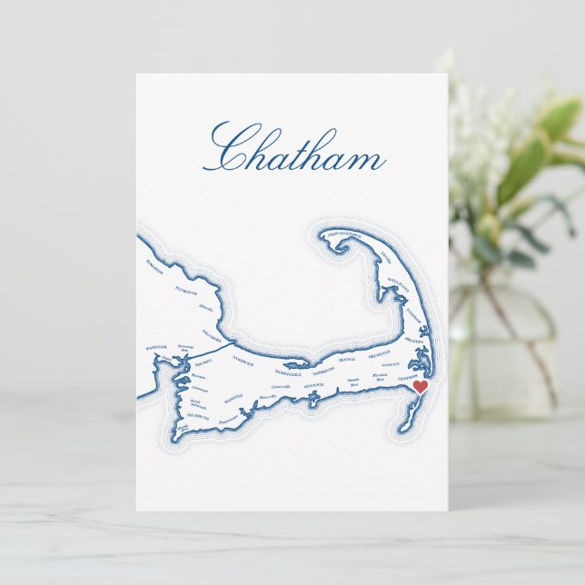 Cape Cod Chatham Map Wedding Table Name Card (Standing Front)