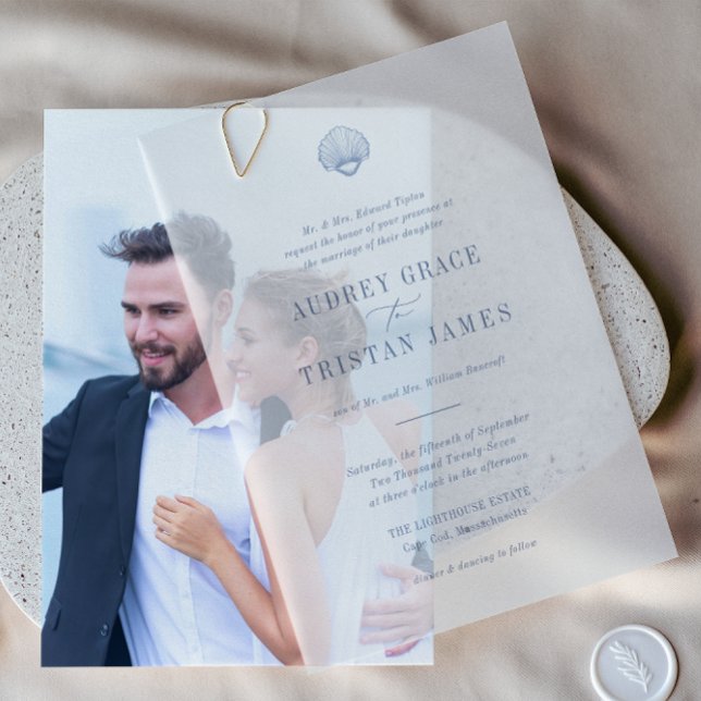 CAPE COD Coastal Blue Wedding  Vellum Invitations (Creator Uploaded)