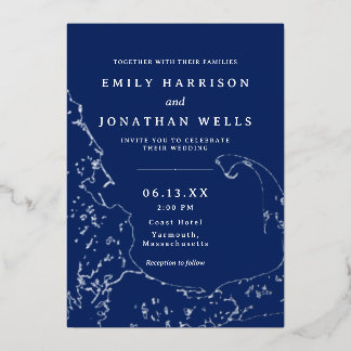 Cape Cod Coastal Map Foil Wedding Invitation