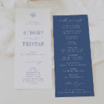 CAPE COD Coastal Wedding Program<br><div class="desc">CAPE COD Coastal Blue, wedding program. Features, light blue typography and scallop seashell illustration on front with white typography and dusty navy-blue background backing.</div>