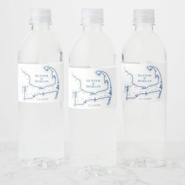 Cape Cod Destination Wedding Elegant Water Bottle Label (Bottles)