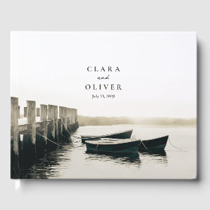 Cape Cod Dock Rowboats Weathered Coast Wedding Guest Book