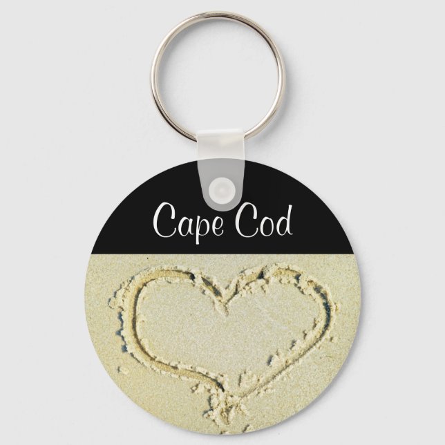Cape Cod Heart on a Sandy Beach Key Chain (Front)