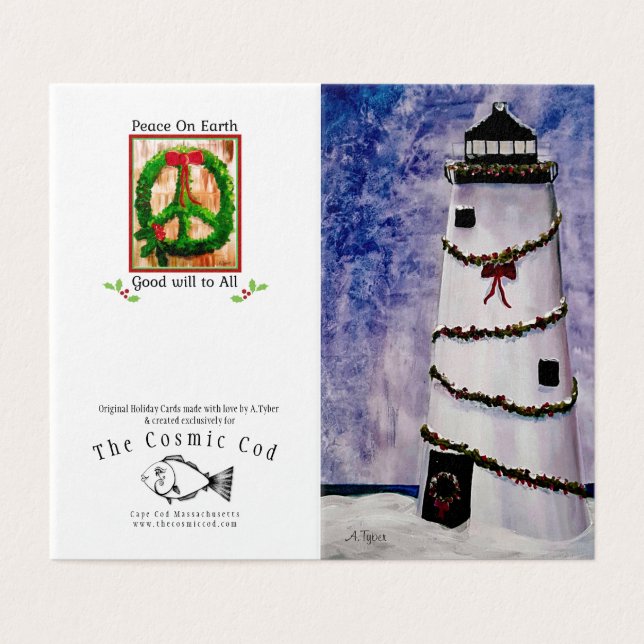 Cape Cod Holiday Lighthouse Greeting Card (Outside Unfolded)