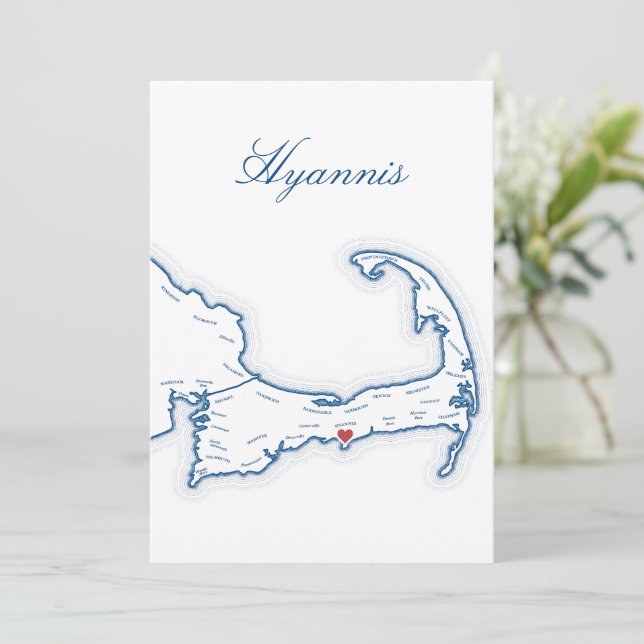 Cape Cod Hyannis Map Wedding Table Name Card (Standing Front)