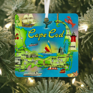 Cape Cod Illustrated Postcard Metal Ornament
