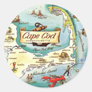 Cape Cod MA  Map  Classic Round Sticker