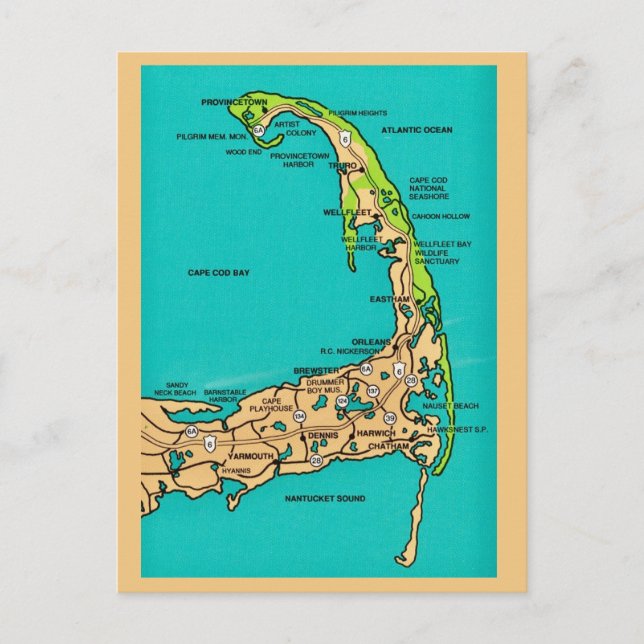 Cape Cod MA Map Postcard (Front)