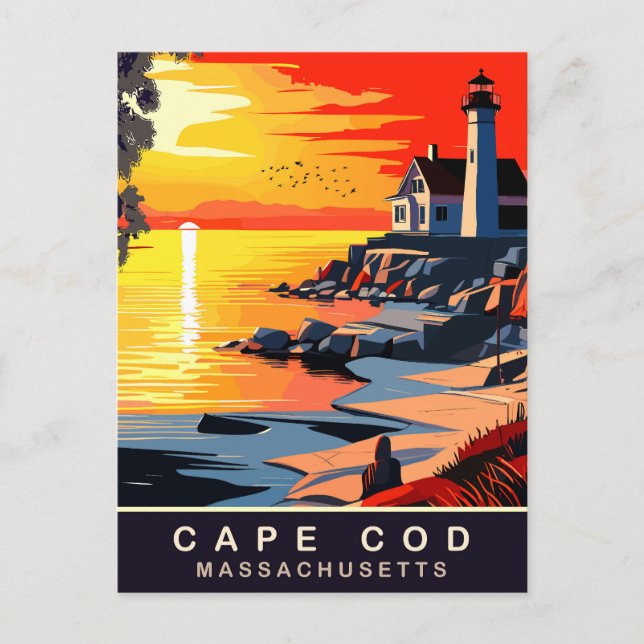 Cape Cod, MA, Sunset on the Coast, Travel Postcard (Front)