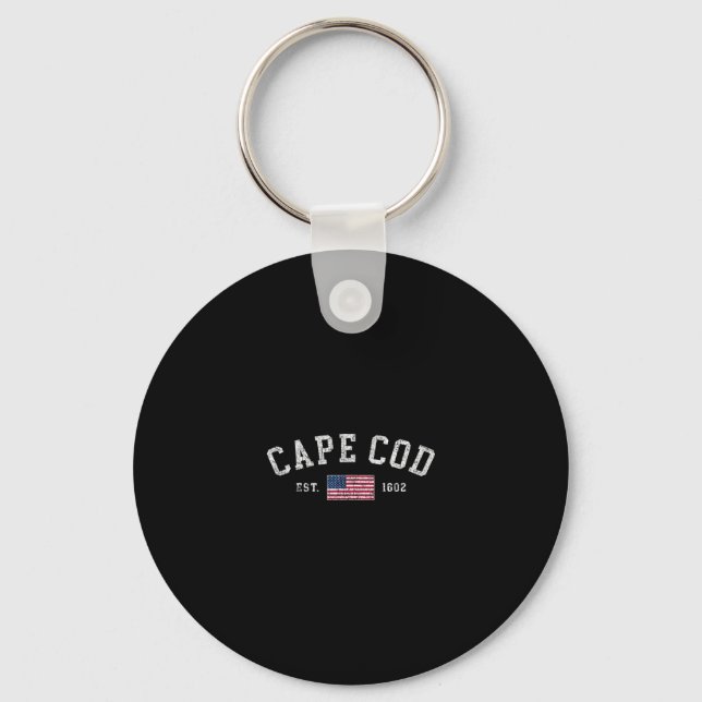 Cape Cod Machusetts Us Flag Est 1602 Vacation Souv Keychain (Front)