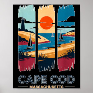 Cape Cod Machusetts Vintage Travel Sailboat Beach Poster