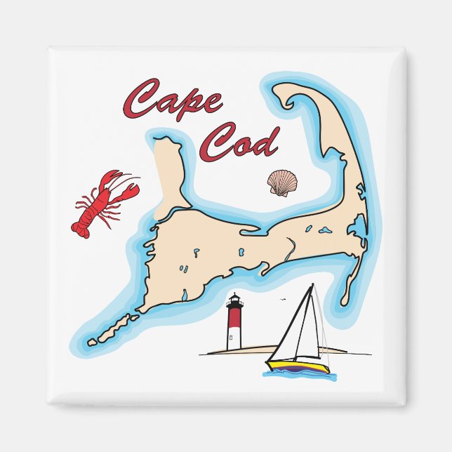 Cape Cod Map Illustration Lobster Sailboat Shell Magnet (Front)