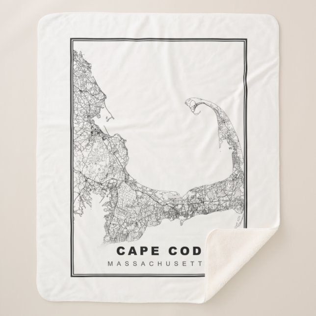 Cape Cod Map Sherpa Blanket (Front)