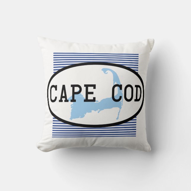 Cape Cod Map Silhouette Nautical Blue Throw Pillow (Front)