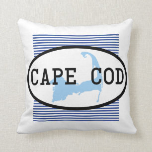 Cape Cod Map Silhouette Nautical Blue Throw Pillow