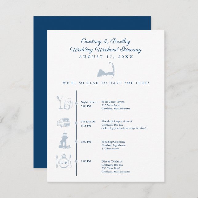Cape Cod Map Wedding Reception Itinerary Timeline  Enclosure Card (Front/Back)