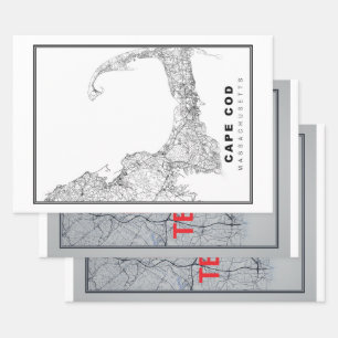Cape Cod Map Wrapping Paper Sheet