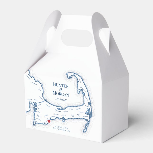Cape Cod Mashpee Map Destination Wedding Elegant Favor Box (Front Side)
