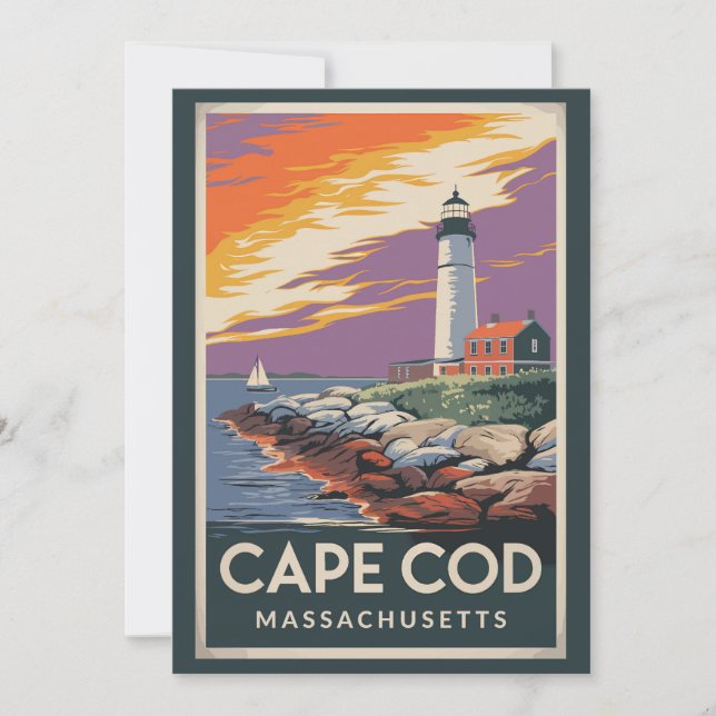Cape Cod Massachusetts Illustration Travel Art Invitation (Front)