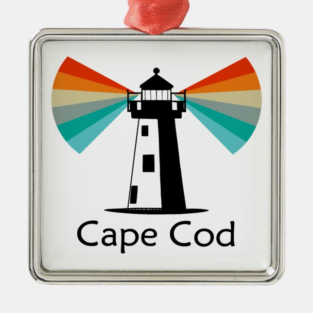 Cape Cod Massachusetts Lighthouse Rainbow Metal Ornament (Front)