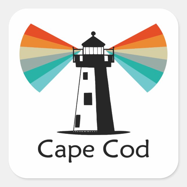 Cape Cod Massachusetts Lighthouse Rainbow Square Sticker (Front)