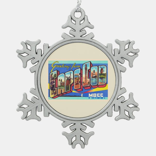 Cape Cod Massachusetts MA Large Letter Postcard Snowflake Pewter Christmas Ornament (Front)
