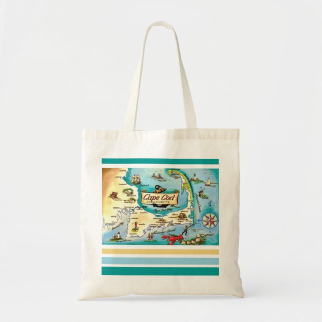Cape Cod Massachusetts Map Tote Bag (Front)