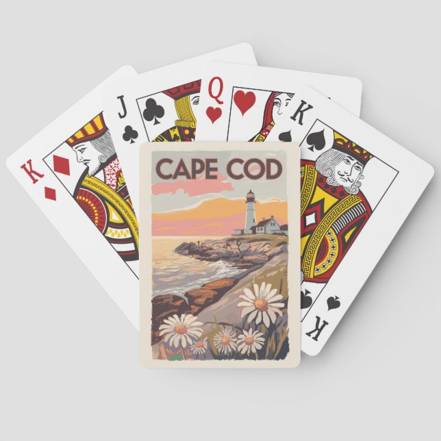 Cape Cod Massachusetts Painterly Travel Art Retro Playing Cards (Back)