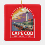 Cape Cod Massachusetts Travel Art Emblem Ceramic Ornament<br><div class="desc">Cape Cod retro vector travel design in an emblem style. It's the site of quaint villages,  seafood shacks,  lighthouses,  ponds and bay and ocean beaches.</div>