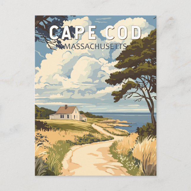 Cape Cod Massachusetts Travel Art Vintage Postcard (Front)