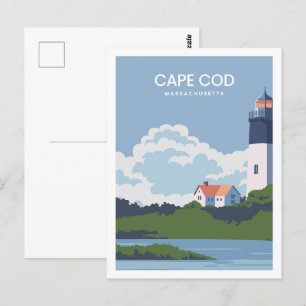 Cape Cod Massachusetts Travel Place Illustration Postcard
