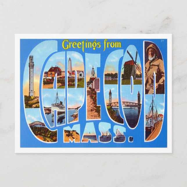 Cape Cod, Massachusetts Vintage Big Letters Postca Postcard (Front)
