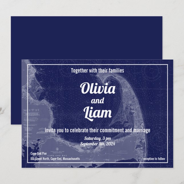 Cape Cod Massachusetts Vintage Map Wedding Invitat Invitation (Front/Back)