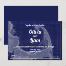 Cape Cod Massachusetts Vintage Map Wedding Invitat