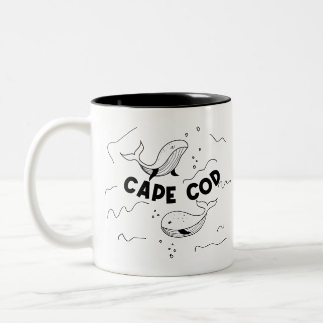 Cape Cod Massachusetts Whales Two-Tone Coffee Mug (Left)