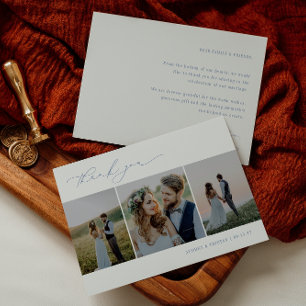 CAPE COD Minimalist 3 Photo Wedding Thank You Card