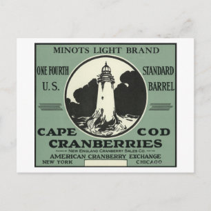 Cape Cod Minots Light Brand Cranberry Label Postcard