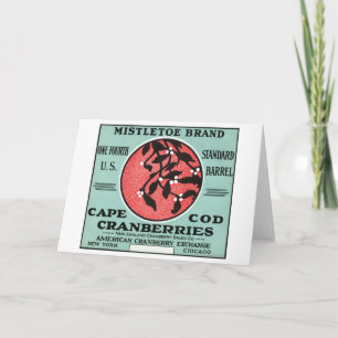 Cape Cod Mistletoe Brand Cranberry Label Holiday Card