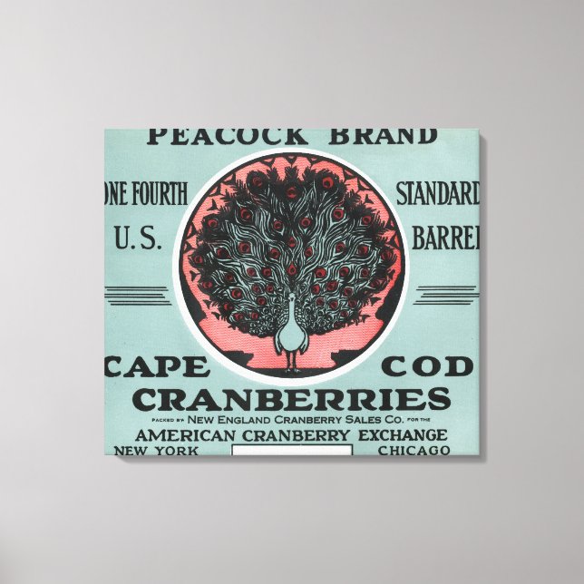 Cape Cod Peacock Brand Cranberry Label Canvas Print (Front)