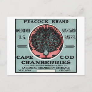 Cape Cod Peacock Brand Cranberry Label Postcard