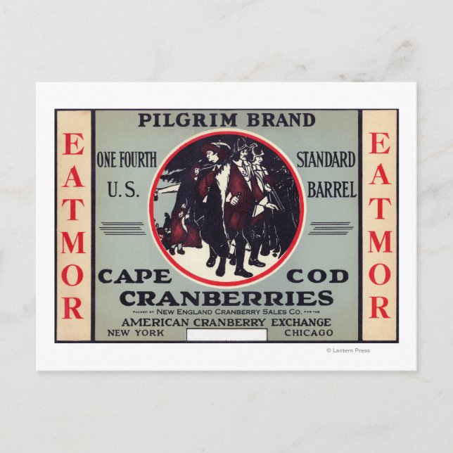 Cape Cod Pilgrim Eatmor Cranberries Brand Postcard (Front)
