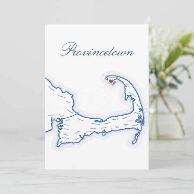 Cape Cod Provincetown Map Wedding Table Name Card (Standing Front)