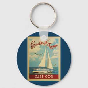 Cape Cod Sailboat Vintage Travel Massachusetts Keychain